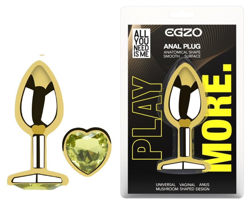 Анальна пробка з кристалом EGZO - Gold Heart Plug Lime size S