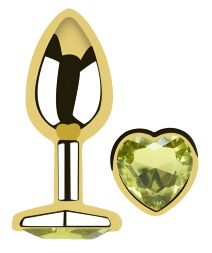 Анальная пробка с кристаллом EGZO - Gold Heart Plug Lime size S