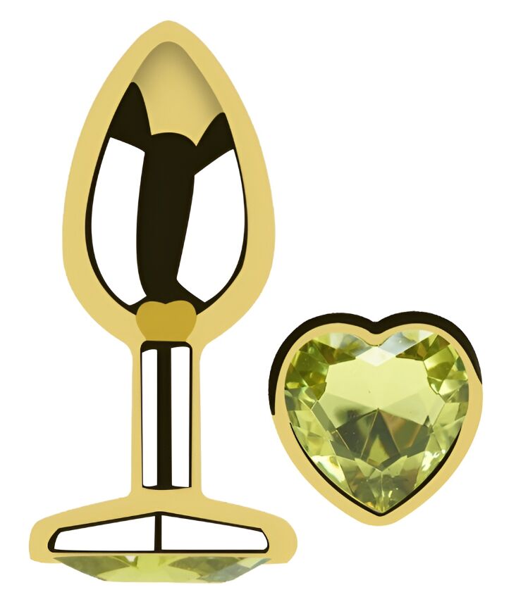 Анальна пробка з кристалом EGZO - Gold Heart Plug Lime size S
