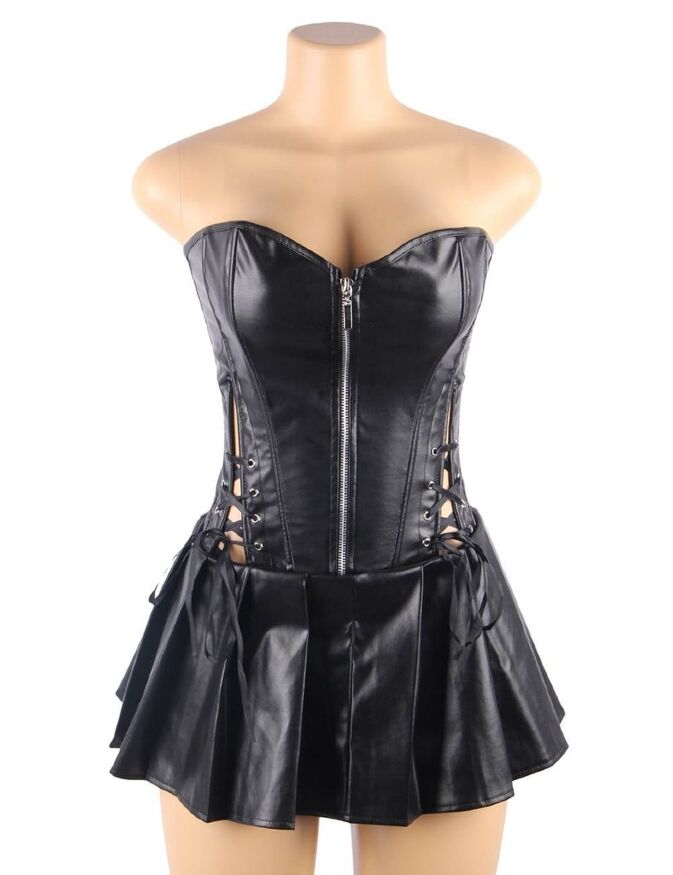 Корсет с юбкой Star Night Sexy Leather и трусиками в комплекте, черный, М