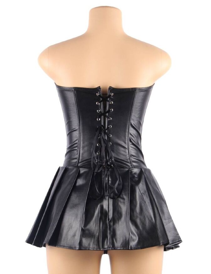 Корсет с юбкой Star Night Sexy Leather и трусиками в комплекте, черный, М