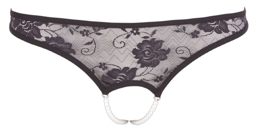 Мереживні трусики Cottelli Collection з відкритим доступом і перлами, чорні, розмір S