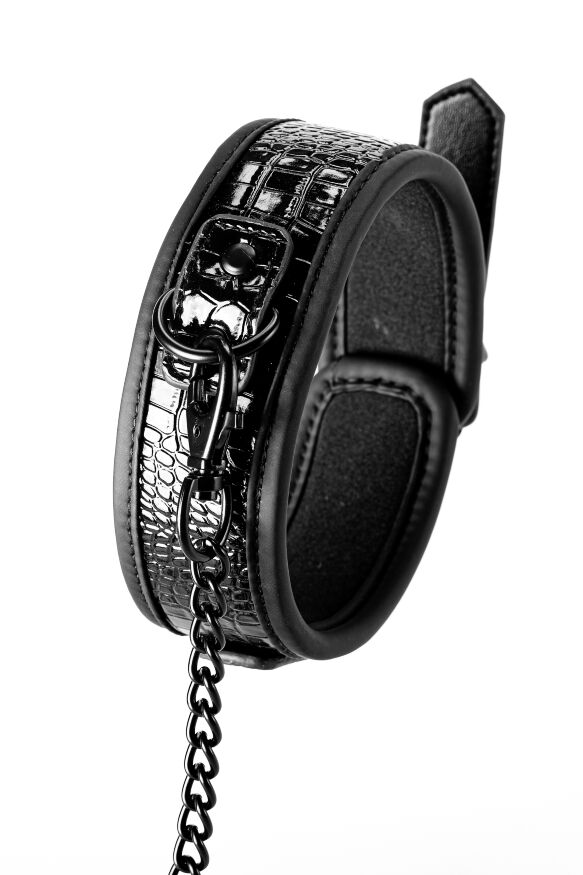 Ошейник с поводком BLAZE LUXURY COLLAR AND LEASH CROCO BLACK