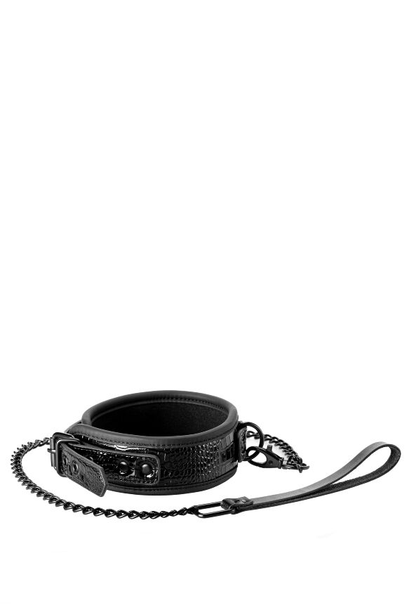 Ошейник с поводком BLAZE LUXURY COLLAR AND LEASH CROCO BLACK