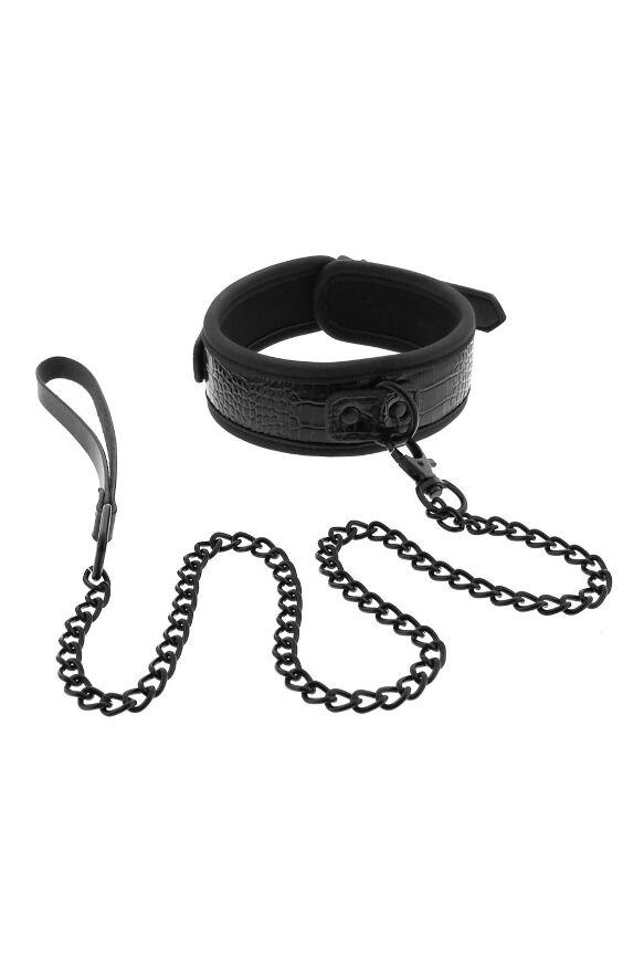 Ошейник с поводком BLAZE LUXURY COLLAR AND LEASH CROCO BLACK