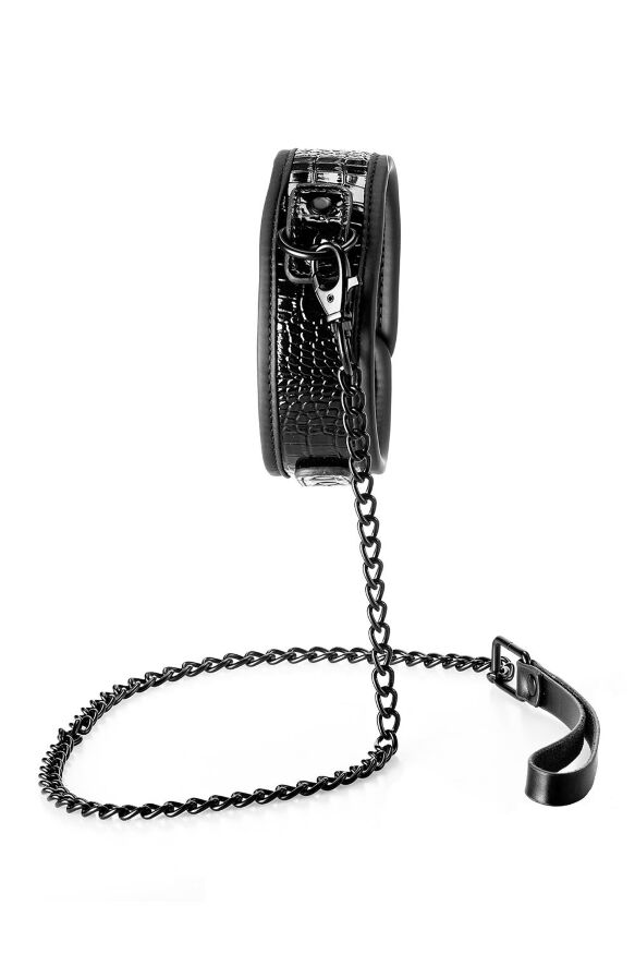 Ошейник с поводком BLAZE LUXURY COLLAR AND LEASH CROCO BLACK