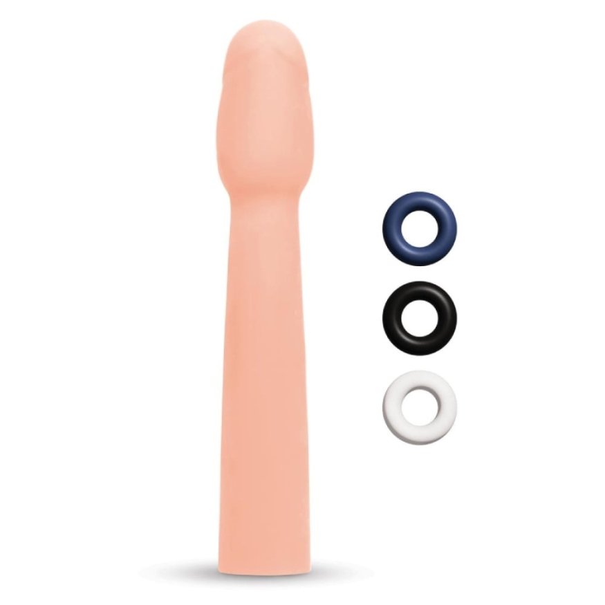 Насадка на пеніс Size-Up Penis Entender з 3 ерекційними кільцями в наборі, бежева