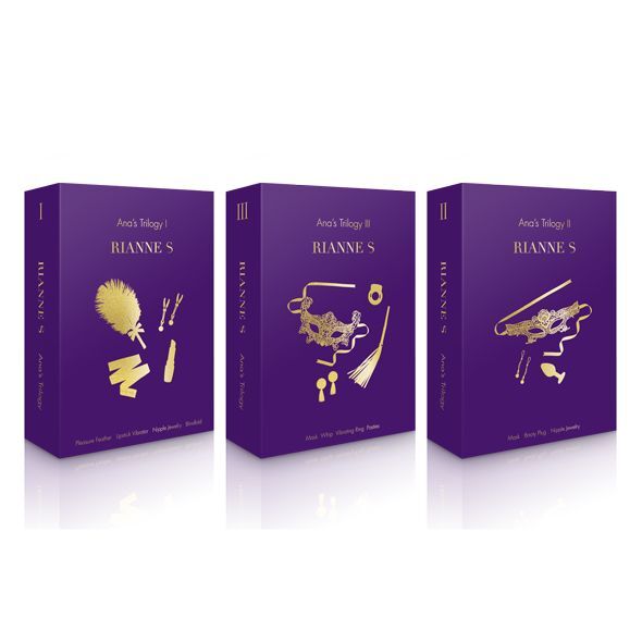 Романтический подарочный набор RIANNE S Ana's Trilogy Set II: силиконовая анальная пробка 2,7 см, лассо для сосков, ажурная маска на лицо