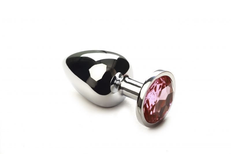 Большая серебристая анальная пробкаSilver Pink Topaz, L  с розовым кристаллом