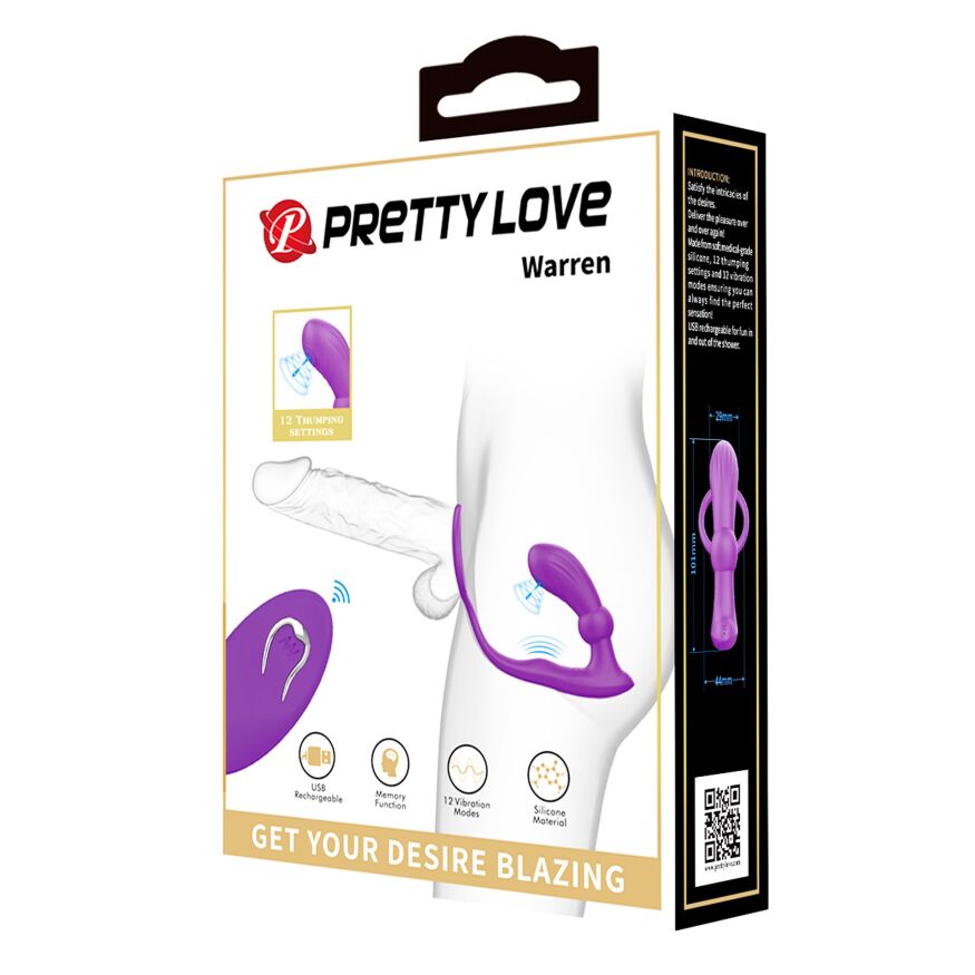 Вібромасажер простати з ерекційним кільцем і пультом ДУ Pretty Love - Warren Purple, BI-040162W-1