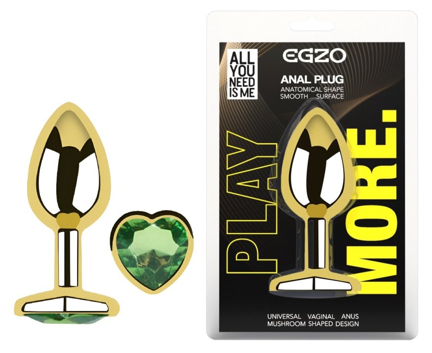 Анальна пробка з кристалом EGZO - Gold Heart Plug Green size S