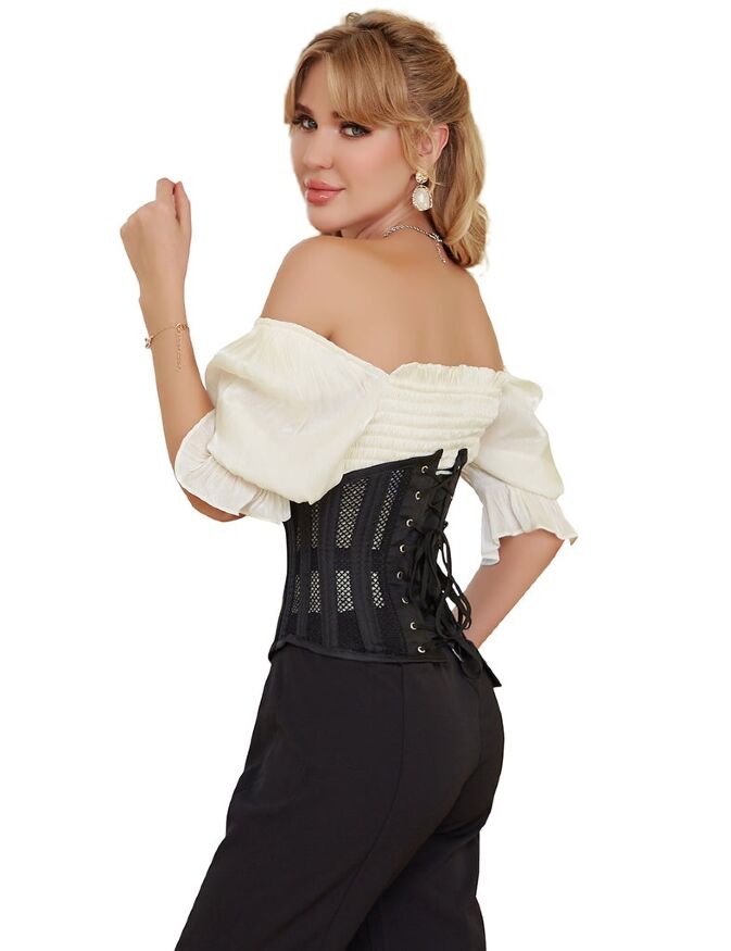 Корсет із сітки Star Night Steel Bones Bones Grid Corsets з гачками і шнурівкою, чорний, S (без коробки)