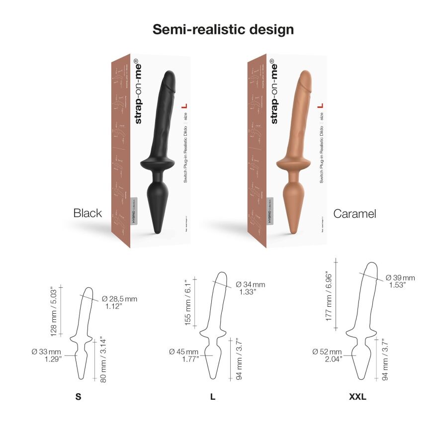 Анальная пробка с дилдо 2в1 Strap-On-Me SWITCH PLUG-IN REALISTIC DILDO Black L, диаметр 4,5/3,4 см(мятая упаковка)