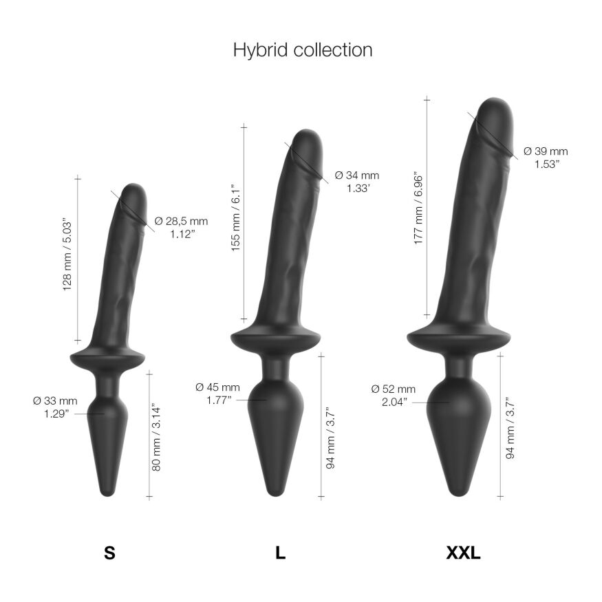 Анальная пробка с дилдо 2в1 Strap-On-Me SWITCH PLUG-IN REALISTIC DILDO Black L, диаметр 4,5/3,4 см(мятая упаковка)