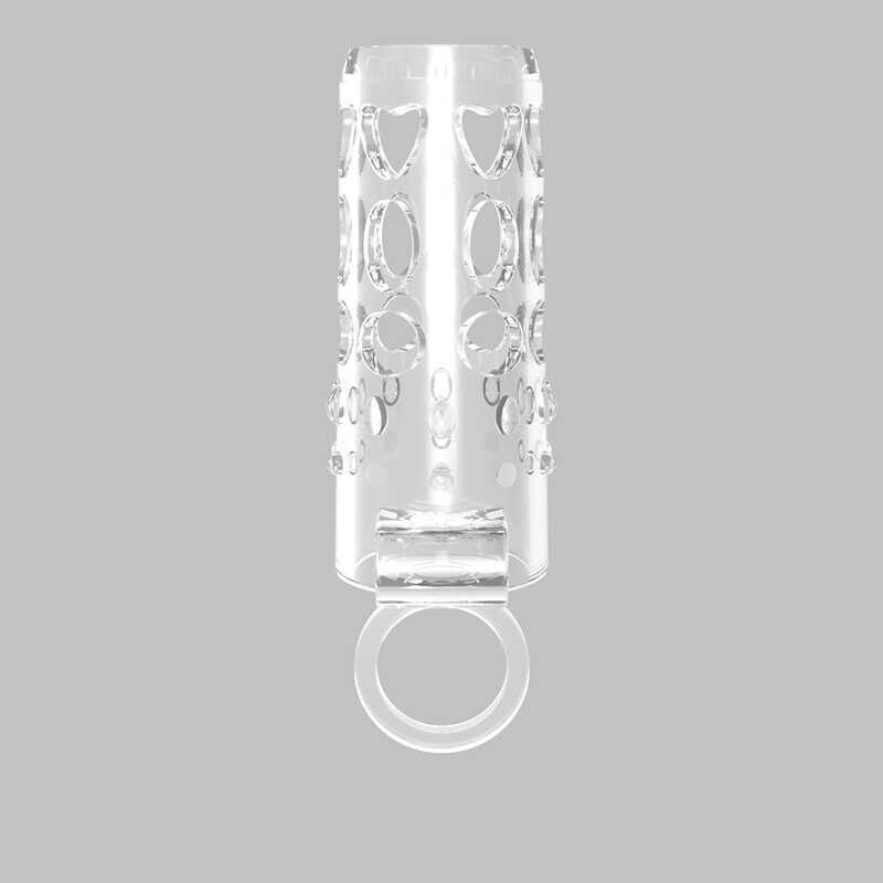 Насадка на член рельефная Chisa Get Lock с кольцом на мошонку и местом для вибропули, прозрачная