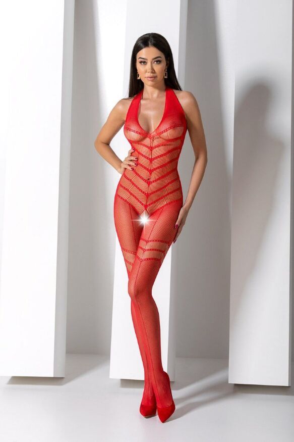 Бодистокинг с плетением на животике Passion BS100 One Size, red, декоративный шов, с доступом