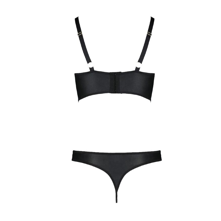Комплект из эко-кожи с люверсами и ремешками Malwia Bikini black 4XL/5XL — Passion, бра и трусики