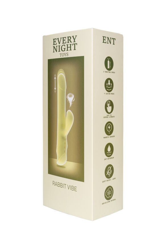 Вибратор кролик Every Night Toys с ротацией, фрикциями и вакуумной стимуляцией, желтый