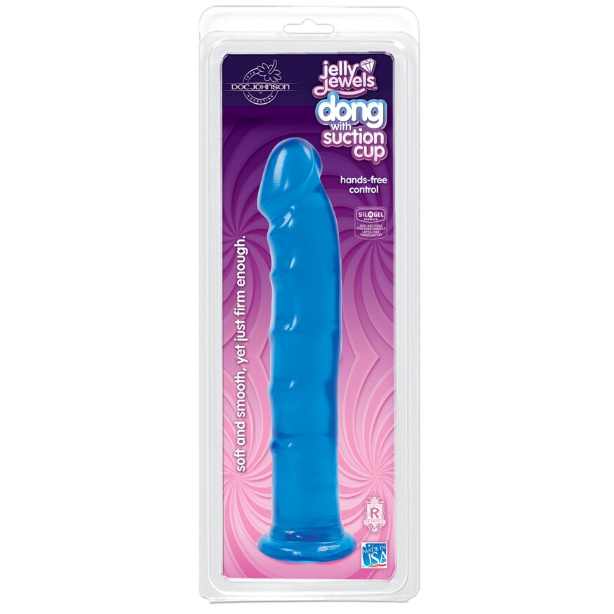 Фалоімітатор Doc Johnson Jelly Jewels Dong &amp; Suction Cup Blue, діаметр 3,6 см, антибактеріальний ПВХ