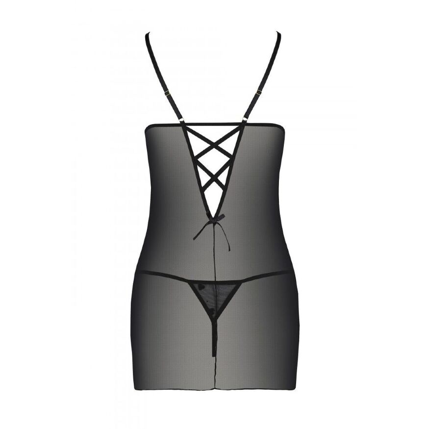 Сорочка з вирізами на грудях, стрінги Passion LOVELIA CHEMISE L/XL, black