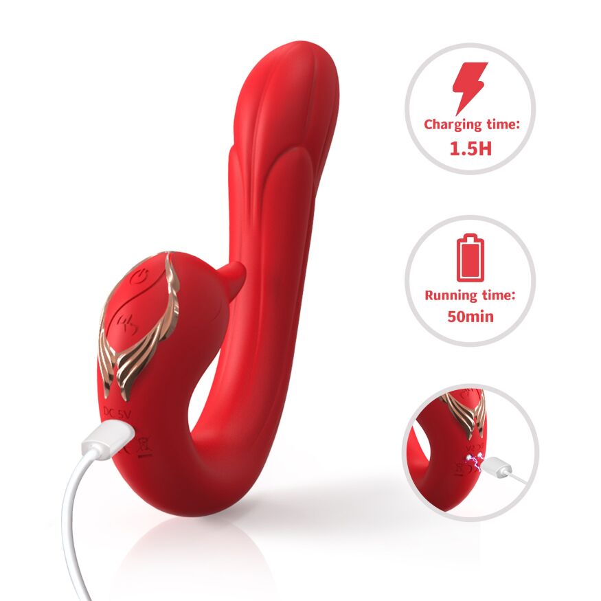 Вібратор подвійної стимуляції з функцією лизання  - Swan Red