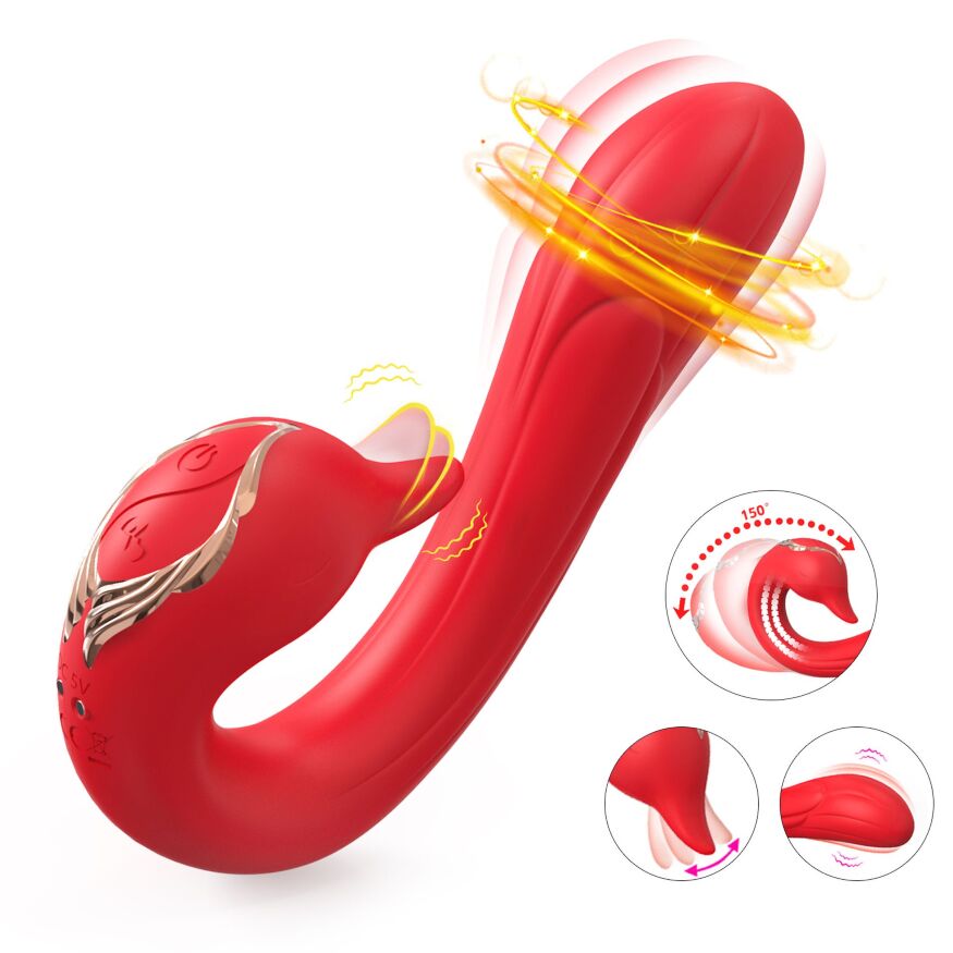 Вібратор подвійної стимуляції з функцією лизання  - Swan Red