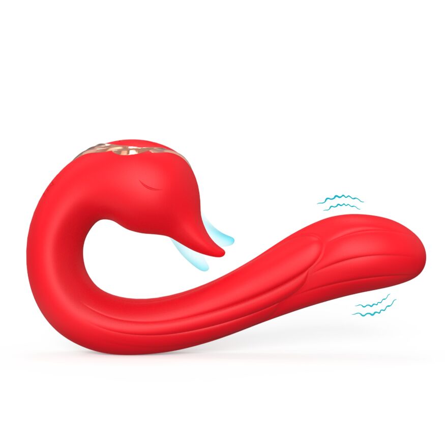 Вібратор подвійної стимуляції з функцією лизання  - Swan Red