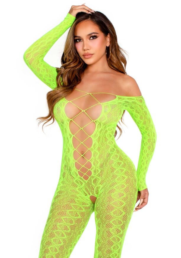 Бодистокинг Leg Avenue Crotchless Footless Lingerie Bodystocking One Size Neon Green