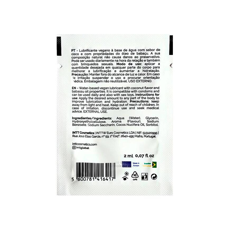 Пробник ухаживающего лубриканта Intt Coconut с кокосовым маслом на водной основе (2 мл)