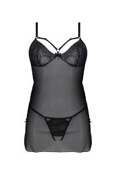 Пеньюар Passion DROSERA CHEMISE black, S/M, кружевной лиф со стрепами, трусики в комплекте