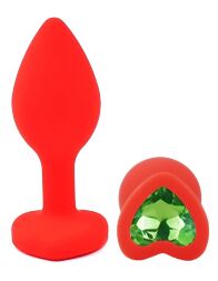 Силіконова анальна пробка EGZO - Silicone Red Heart Plug Green, size S