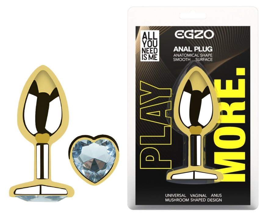 Анальная пробка с кристаллом EGZO - Gold Heart Plug Clear size S