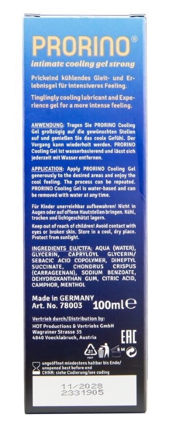 Интимный гель Hot PRORINO Intimate Strong с эффектом охлаждения, 100 мл