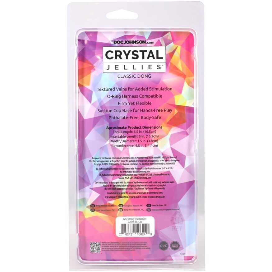 Желейный дилдо Doc Johnson Crystal Jellies - 6.5 Inch Classic Dong - Rainbow