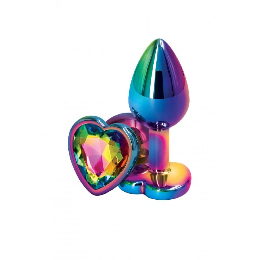 Радужная анальная пробка Colorful Metall Heart, S