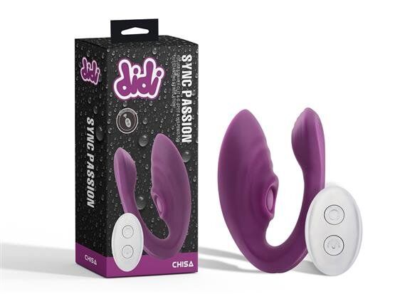 Стильний вібратор для пар V-подібної форми з пульсацією Didi Sync Passion Purple Massager