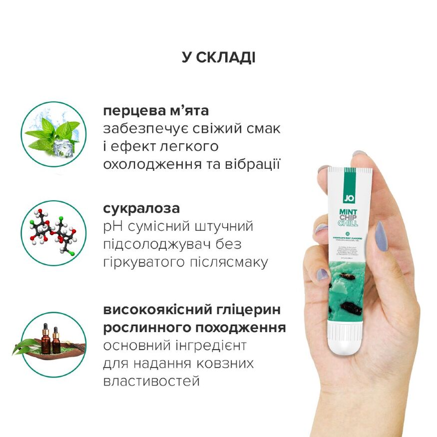 Гель для клітора JO  -  Mint Chip Chill (10 мл), можна для поцілунків, вібрація з охолодженням