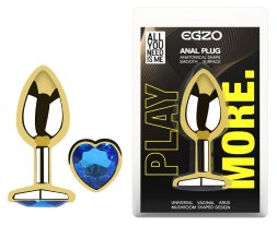 Анальная пробка с кристаллом EGZO - Gold Heart Plug Blue size S