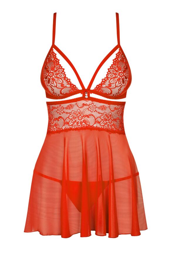 Бебі-дол Obsessive 838-BAB-3 babydoll &amp; thong red 2XL/3XL