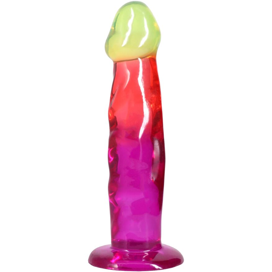 Дилдо с рельеформ Doc Johnson Crystal Jellies - 7.5 Inch Classic Dong - Rainbow