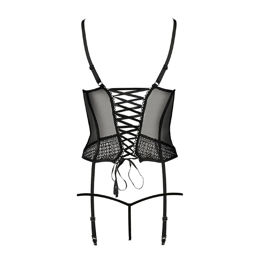 (SALE) Корсет с пажами PERDITA CORSET black L/XL - Passion Exclusive, стрэпы,трусики, укороченный