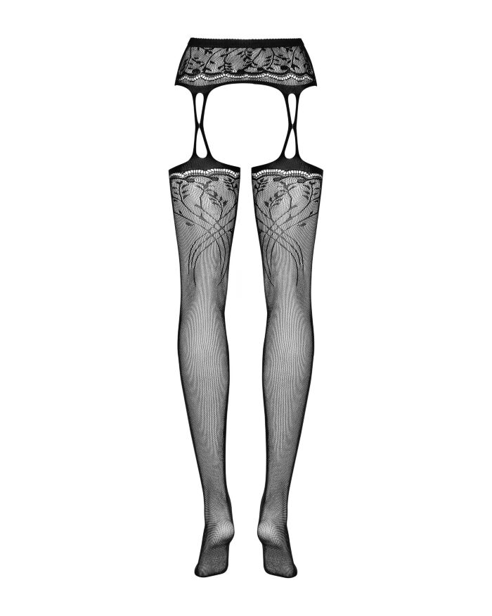 Нарядные чулки с подвязками Obsessive S206, черные S/M/L