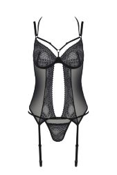 Корсет Passion DROSERA CORSET black, L/XL, з кріпленнями для панчіх, трусики в комплекті