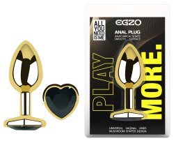 Анальная пробка с кристаллом EGZO - Gold Heart Plug Black size S