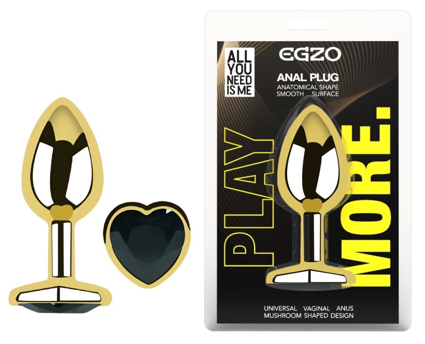 Анальна пробка з кристалом EGZO - Gold Heart Plug Black size S