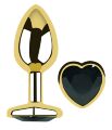 Анальна пробка з кристалом EGZO - Gold Heart Plug Black size S