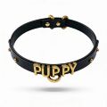 Чокер с надписью PUPPY от UPKO из итальянской кожи, чёрный с золотой фурнитурой