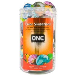 Набір презервативів ONE Color Sensations, 100 шт, кольорові, 10 кольорів, з мастилом, упаковка-тубус