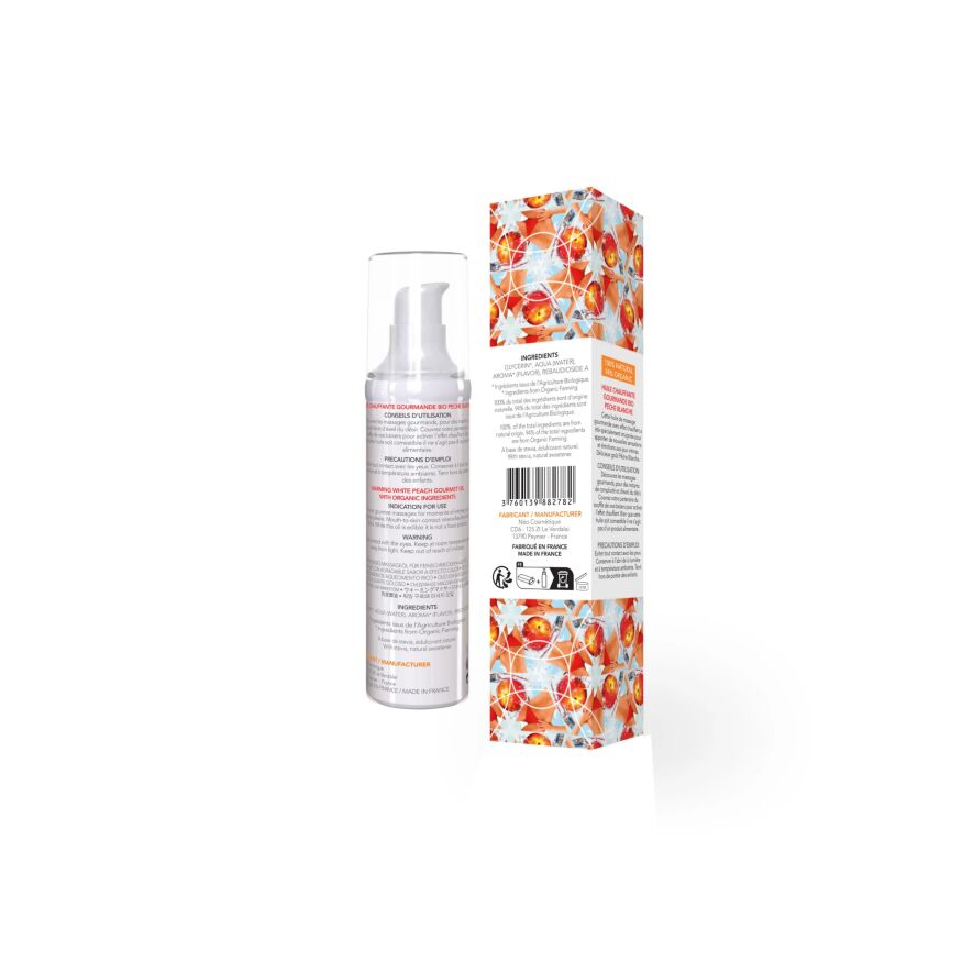 Массажное масло EXSENS Organic White Peach 50 мл разогревающее, без сахара, без парабенов, съедобное