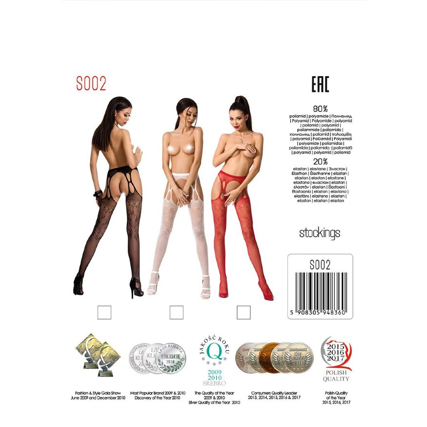 Эротические колготки-бодистокинг Passion S002 white, имитация кружевных чулок и пояса